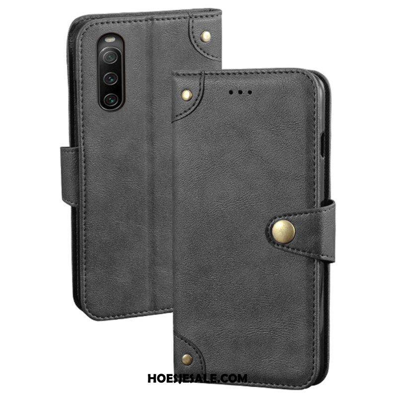 Flip Case voor Sony Xperia 10 IV Leerstijl Met Klinknagels Idewei