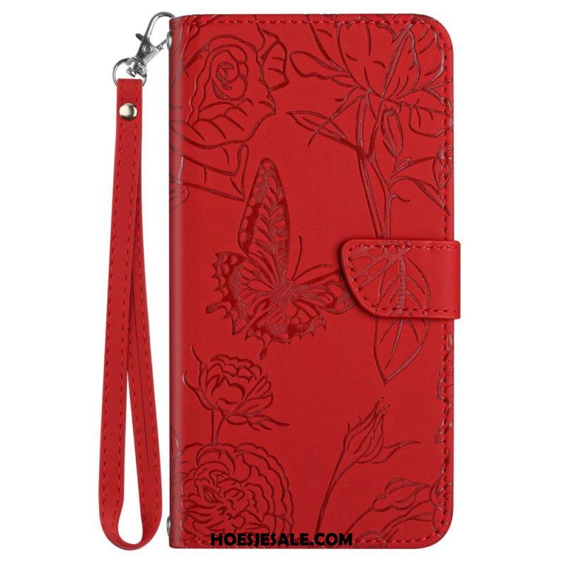 Flip Case voor Xiaomi 12T / 12T Pro Vlinders Met Lanyard