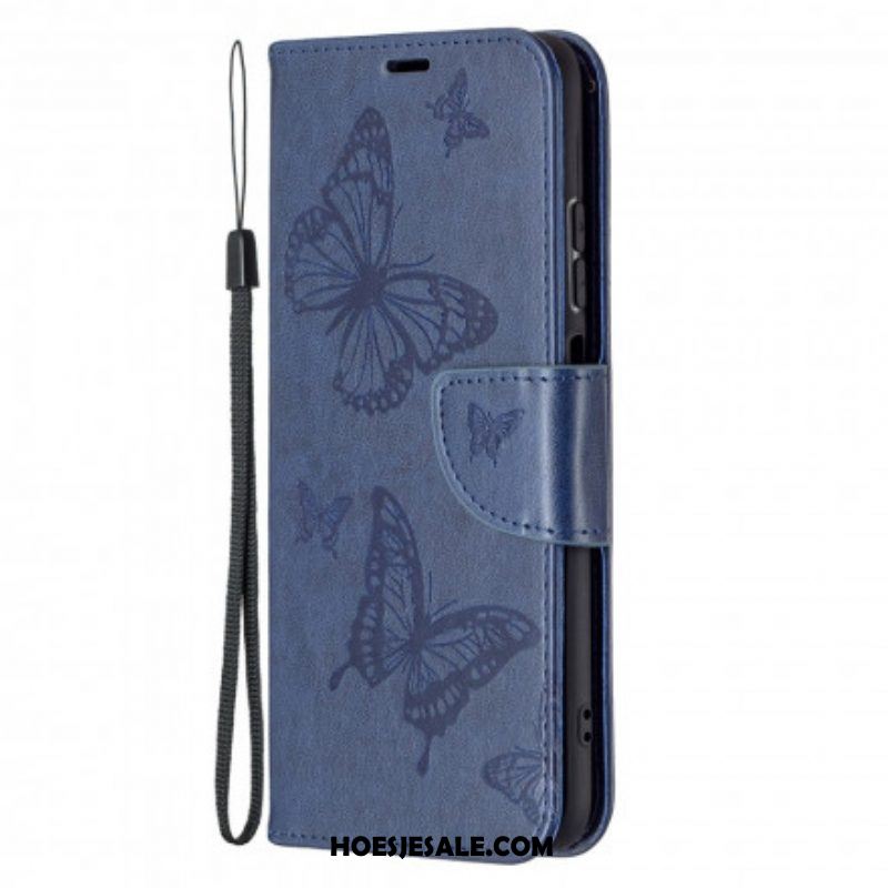 Flip Case voor Xiaomi Redmi Note 10 / 10S Met Ketting Vlinders Bedrukte Strappy