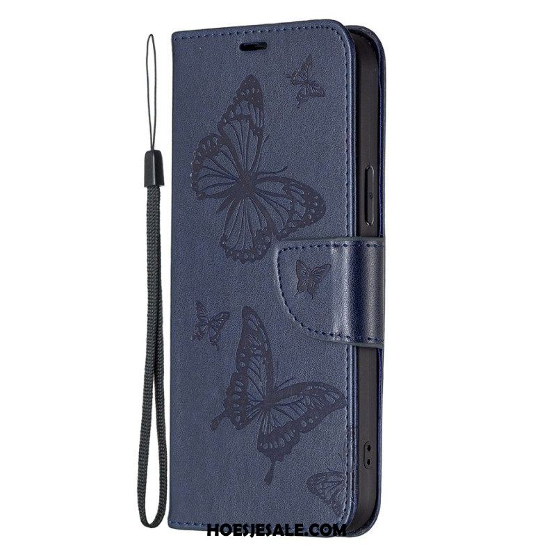 Flip Case voor Xiaomi Redmi Note 12 Pro Met Ketting Vlinders Bedrukte Strappy