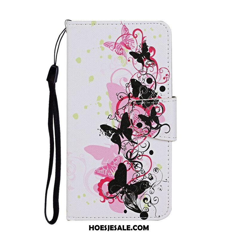 Flip Case voor iPhone 13 Pro Meesterlijke Vlinders Met Lanyard