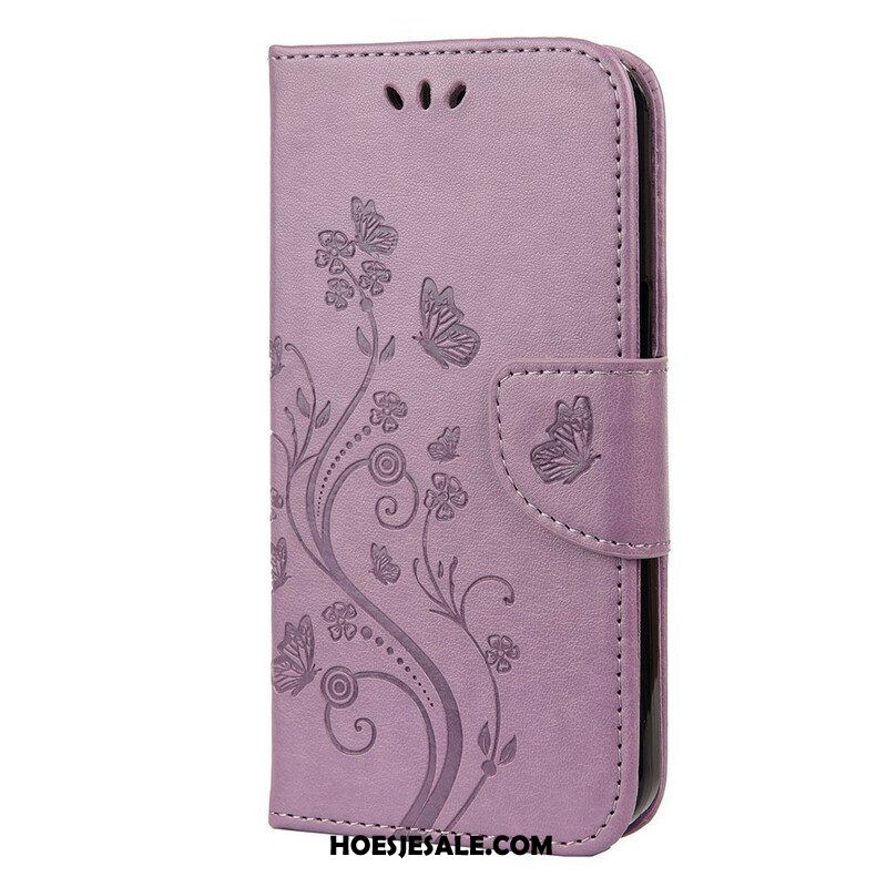 Flip Case voor iPhone 13 Pro Met Ketting Strakke Bloemen