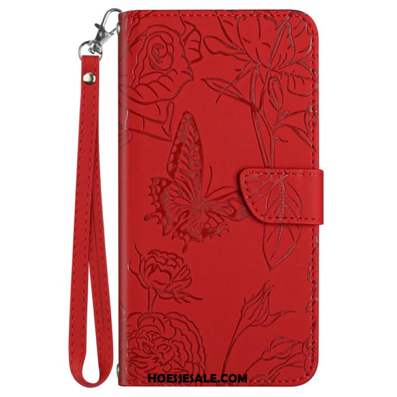 Folio-hoesje Samsung Galaxy A17 4g / 5g Telefoonhoesje Bandje Met Vlinderprint