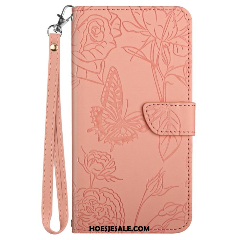 Folio-hoesje Samsung Galaxy A17 4g / 5g Telefoonhoesje Bandje Met Vlinderprint