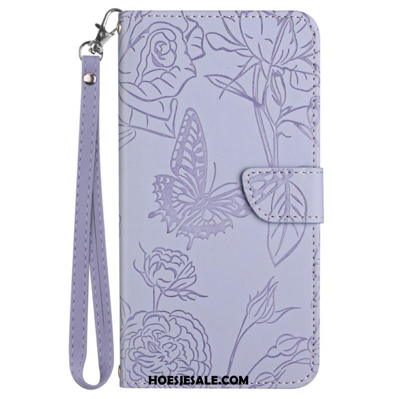 Folio-hoesje Samsung Galaxy A17 4g / 5g Telefoonhoesje Bandje Met Vlinderprint