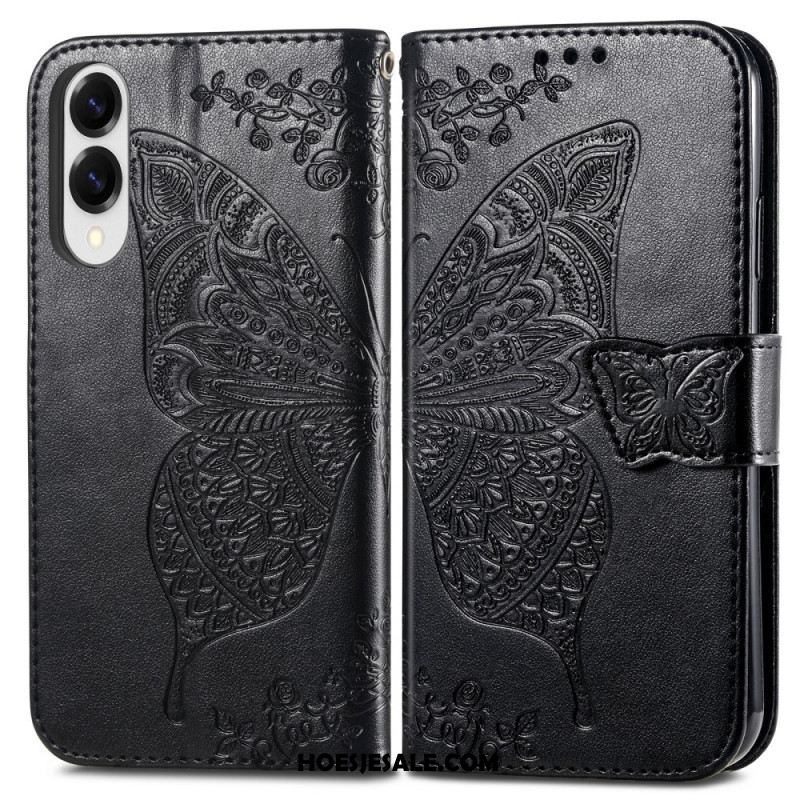 Folio-hoesje Samsung Galaxy S25 5g Edge Telefoonhoesje Barok Vlinder Met Polsbandje