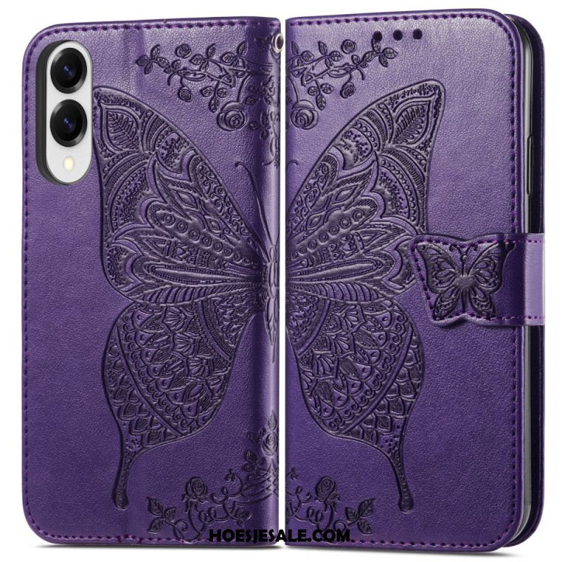 Folio-hoesje Samsung Galaxy S25 5g Edge Telefoonhoesje Barok Vlinder Met Polsbandje