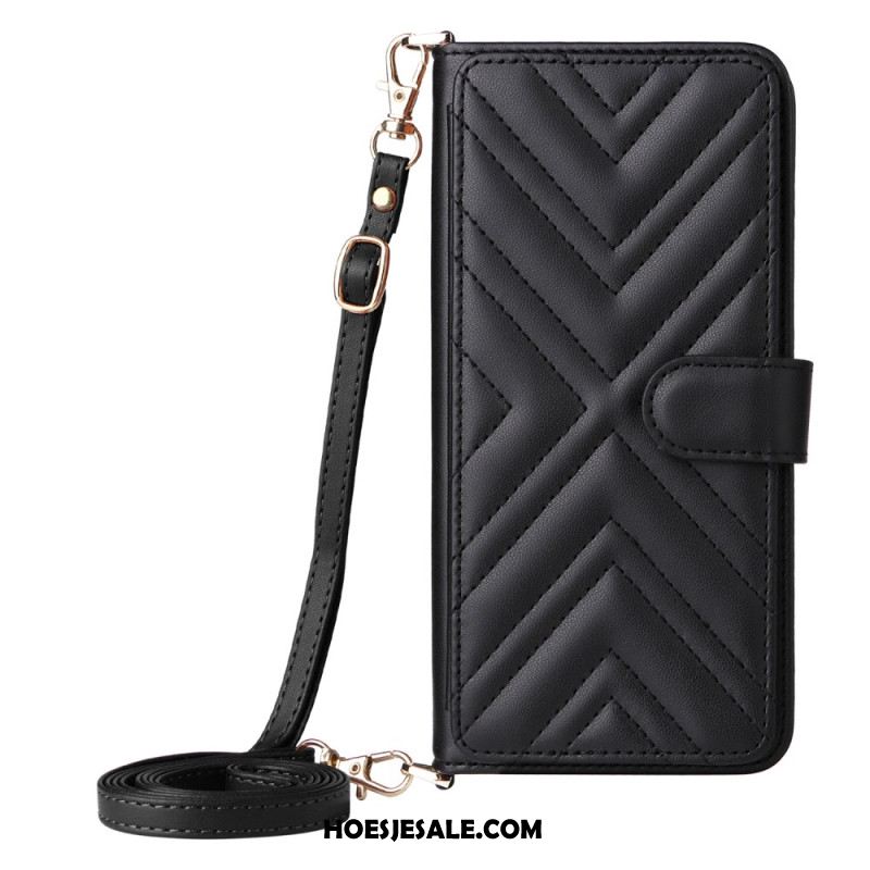 Folio-hoesje Samsung Galaxy S25 5g Edge Telefoonhoesje Gewatteerd Met Bandje En Schouderband