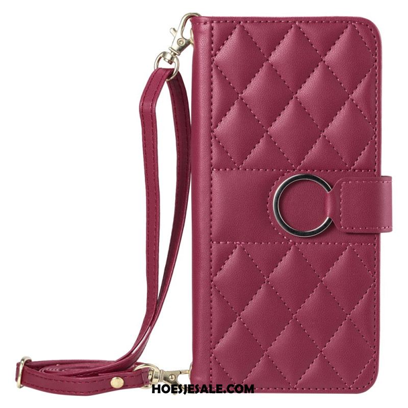 Folio-hoesje Samsung Galaxy S25 5g Telefoonhoesje Ronde Ring En Bandjes