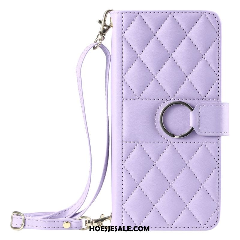 Folio-hoesje Samsung Galaxy S25 5g Telefoonhoesje Ronde Ring En Bandjes