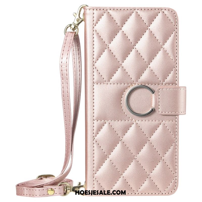 Folio-hoesje Samsung Galaxy S25 5g Telefoonhoesje Ronde Ring En Bandjes