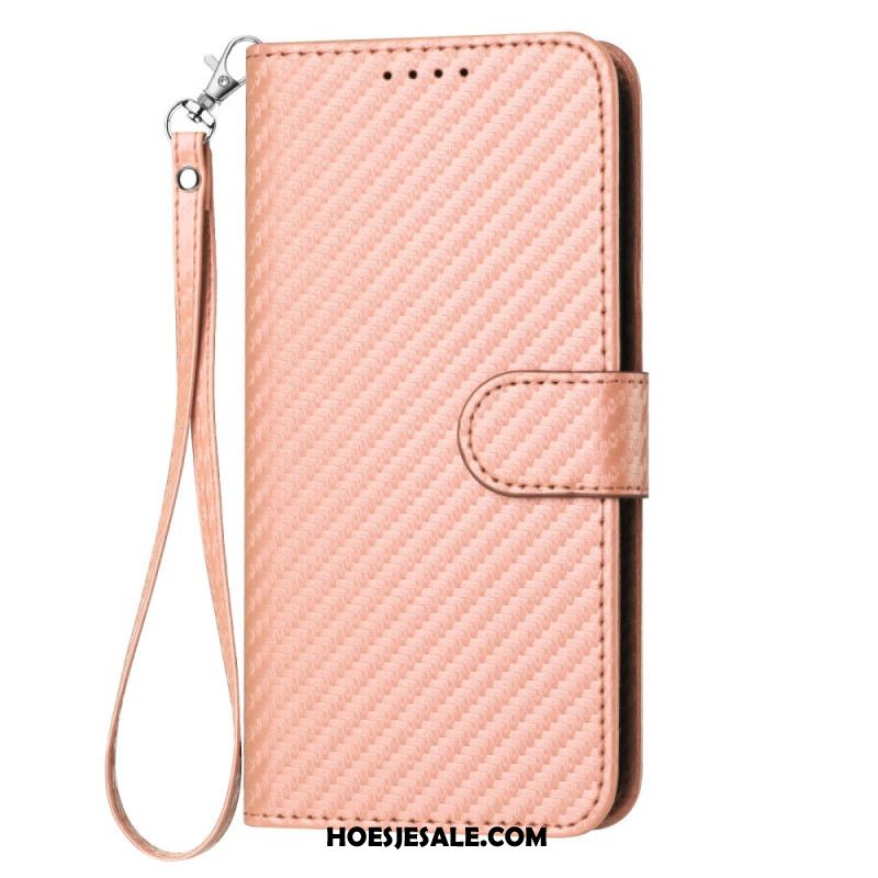 Folio-hoesje Samsung Galaxy S25 Plus 5g Telefoonhoesje Koolstofvezel Met Bandje