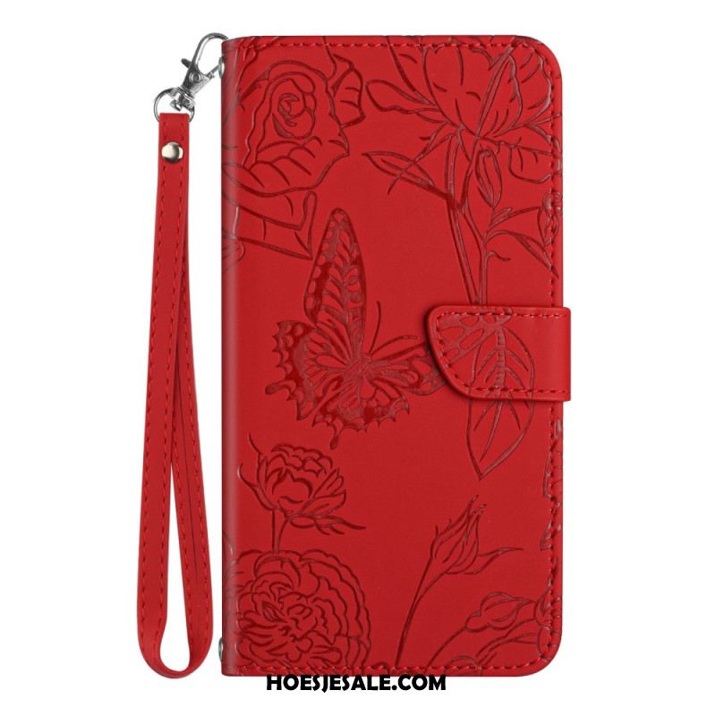 Folio-hoesje Samsung Galaxy S25 Plus 5g Telefoonhoesje Vlinderprint Met Bandje