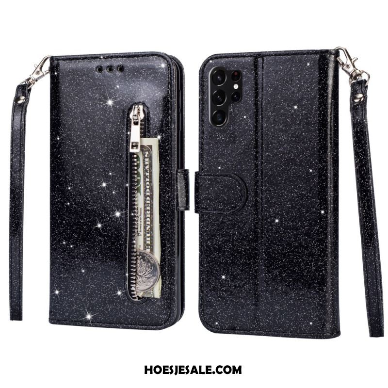 Folio-hoesje Samsung Galaxy S25 Ultra 5g Telefoonhoesje Glittertasje Met Bandje