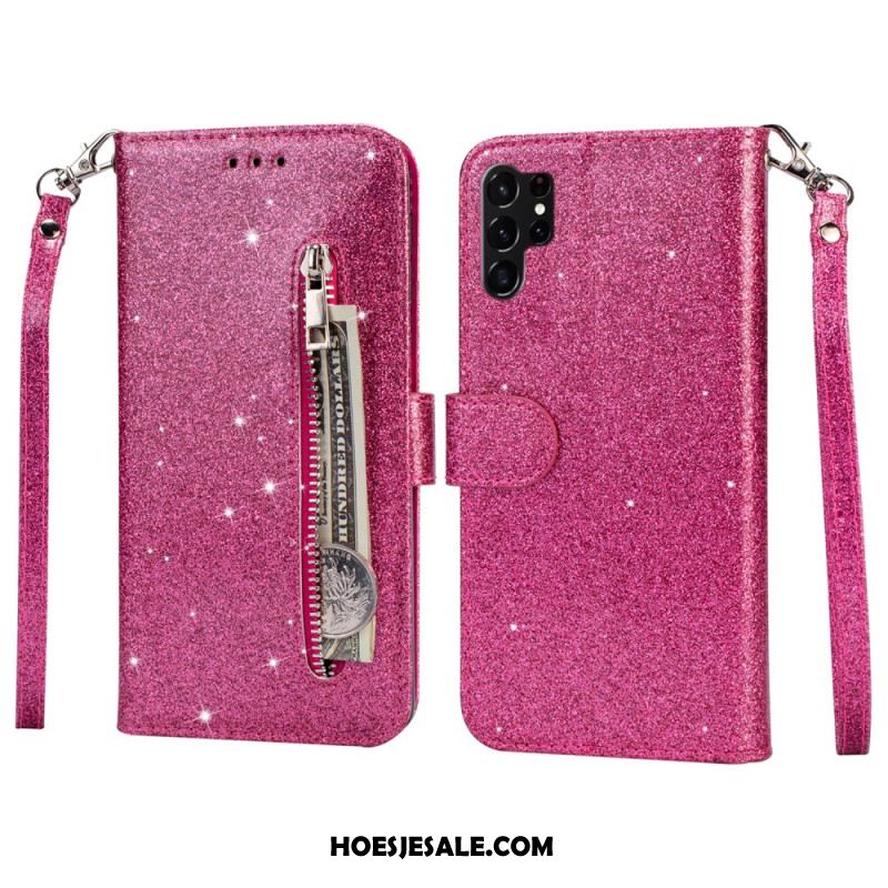 Folio-hoesje Samsung Galaxy S25 Ultra 5g Telefoonhoesje Glittertasje Met Bandje