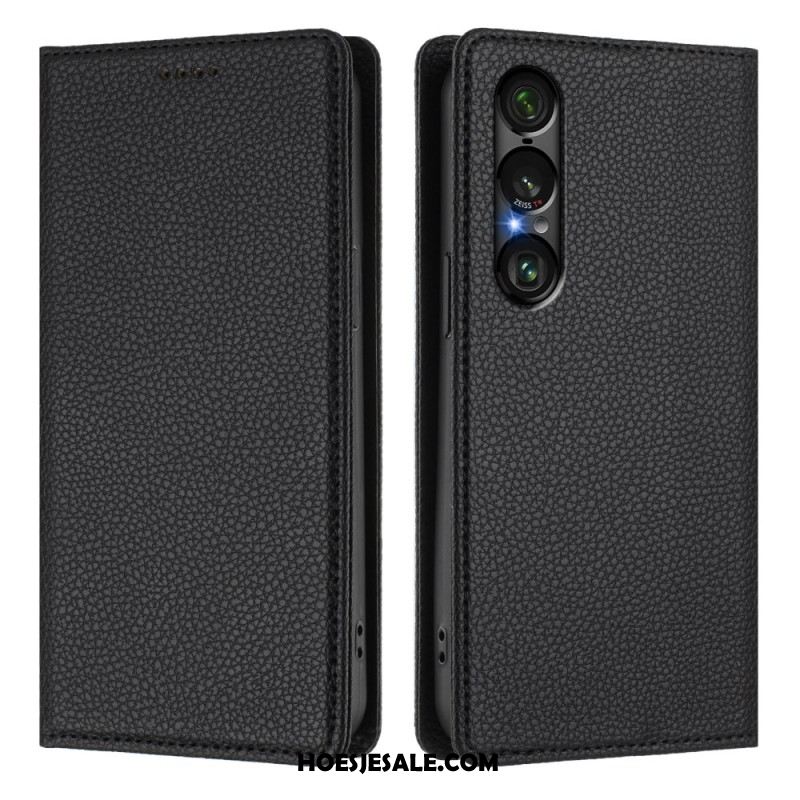 Folio-hoesje Sony Xperia 1 Vii Telefoonhoesje Rfid-bescherming Lychee Leertextuur