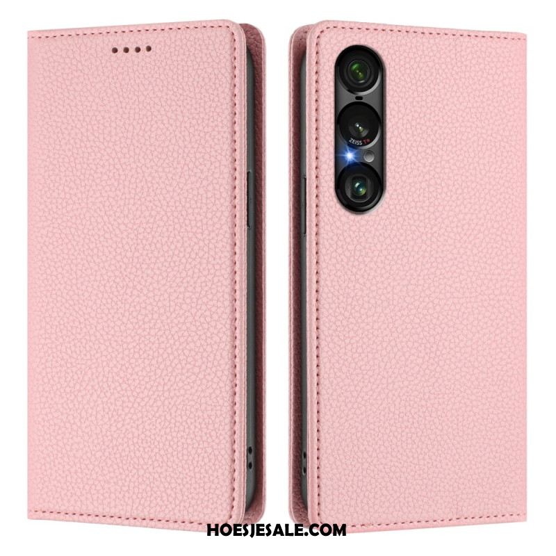 Folio-hoesje Sony Xperia 1 Vii Telefoonhoesje Rfid-bescherming Lychee Leertextuur