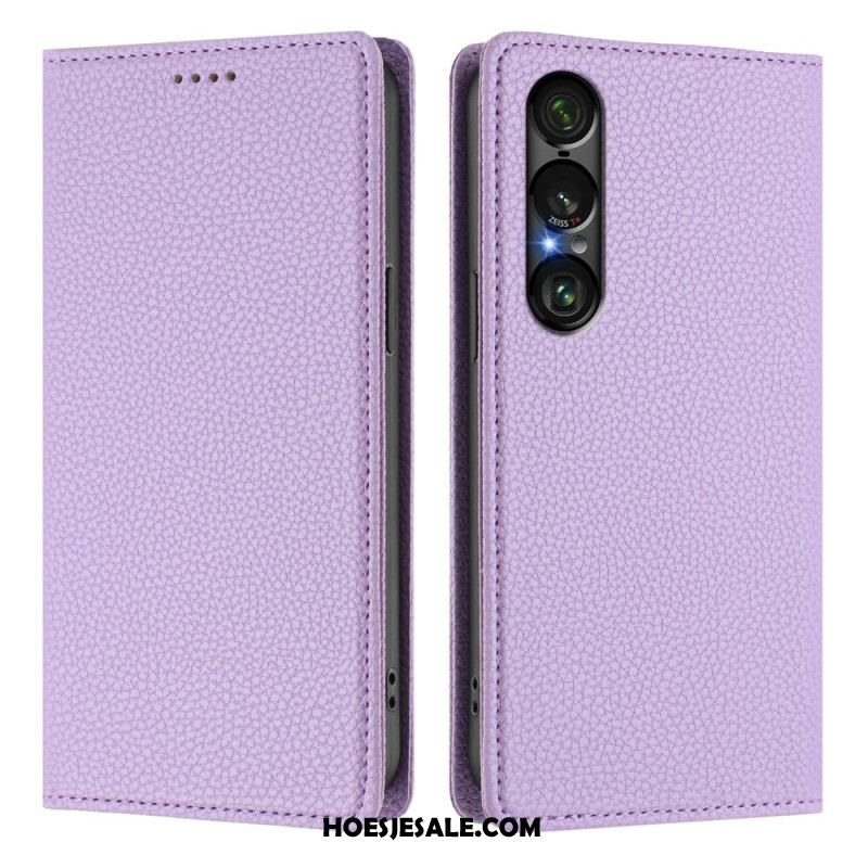 Folio-hoesje Sony Xperia 1 Vii Telefoonhoesje Rfid-bescherming Lychee Leertextuur