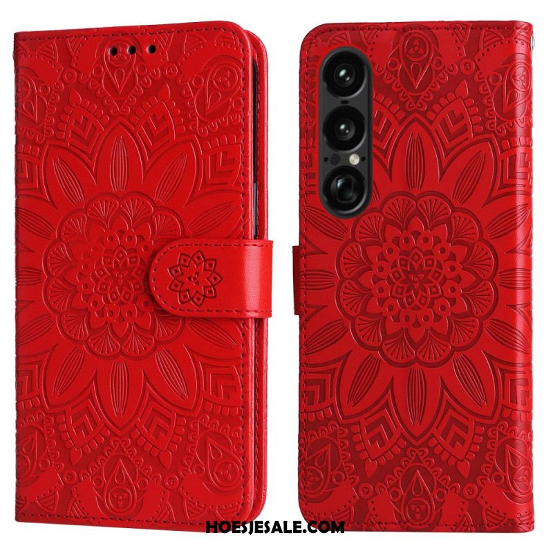 Folio-hoesje Sony Xperia 1 Vii Telefoonhoesje Zonnebloempatroon