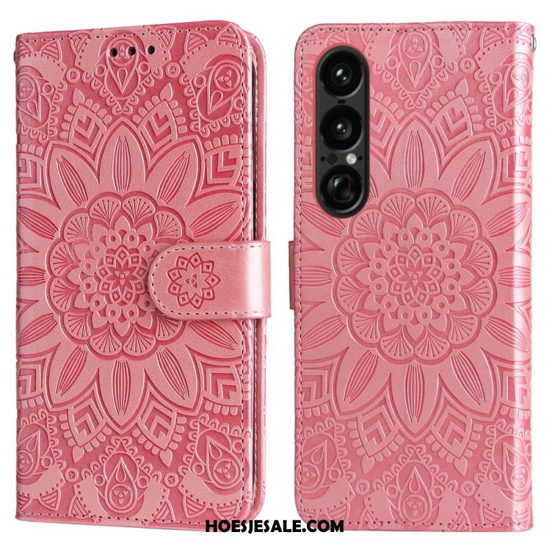 Folio-hoesje Sony Xperia 1 Vii Telefoonhoesje Zonnebloempatroon