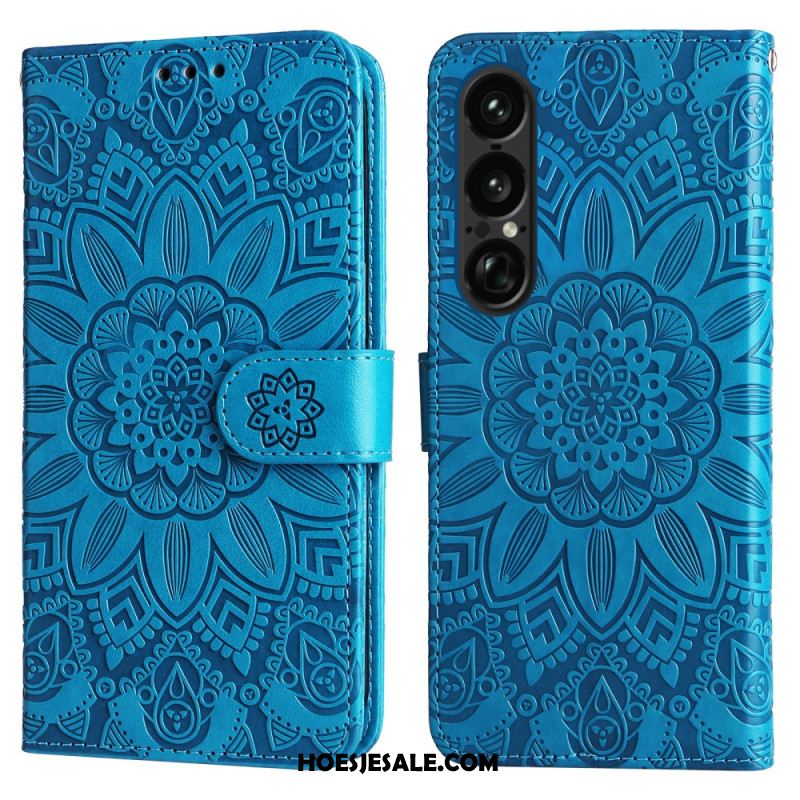 Folio-hoesje Sony Xperia 1 Vii Telefoonhoesje Zonnebloempatroon