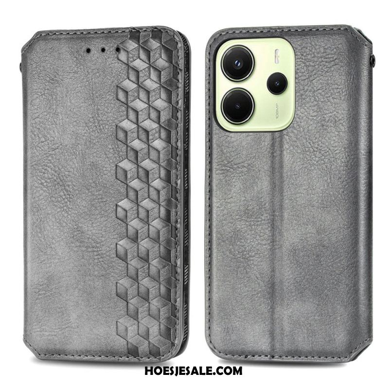 Folio-hoesje Voor Xiaomi Redmi Note 14 4g Vintage Lederlook Met Diamantpatroon