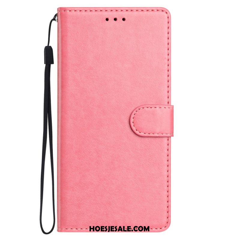 Folio-hoesje Xiaomi Redmi Note 14 5g Telefoonhoesje Effen Leerlook Met Bandje