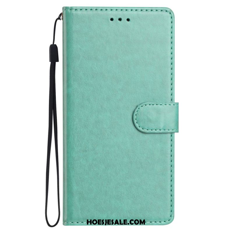 Folio-hoesje Xiaomi Redmi Note 14 5g Telefoonhoesje Effen Leerlook Met Bandje