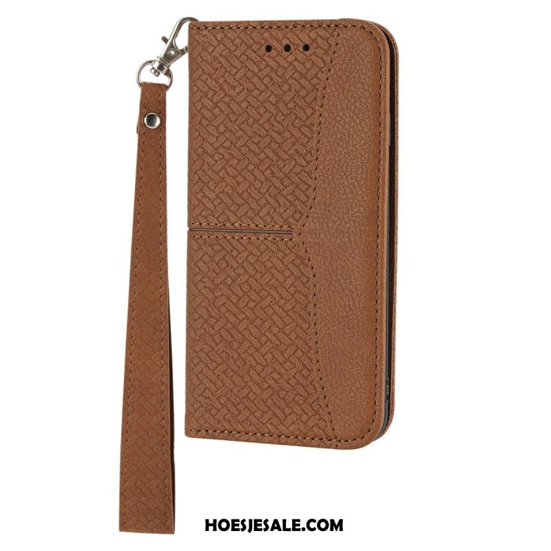 Folio-hoesje Xiaomi Redmi Note 14 5g Telefoonhoesje Geweven Textuur Met Bandje
