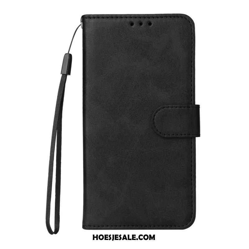 Folio-hoesje Xiaomi Redmi Note 14 Pro Plus 5g Effen Leerlook Met Bandje