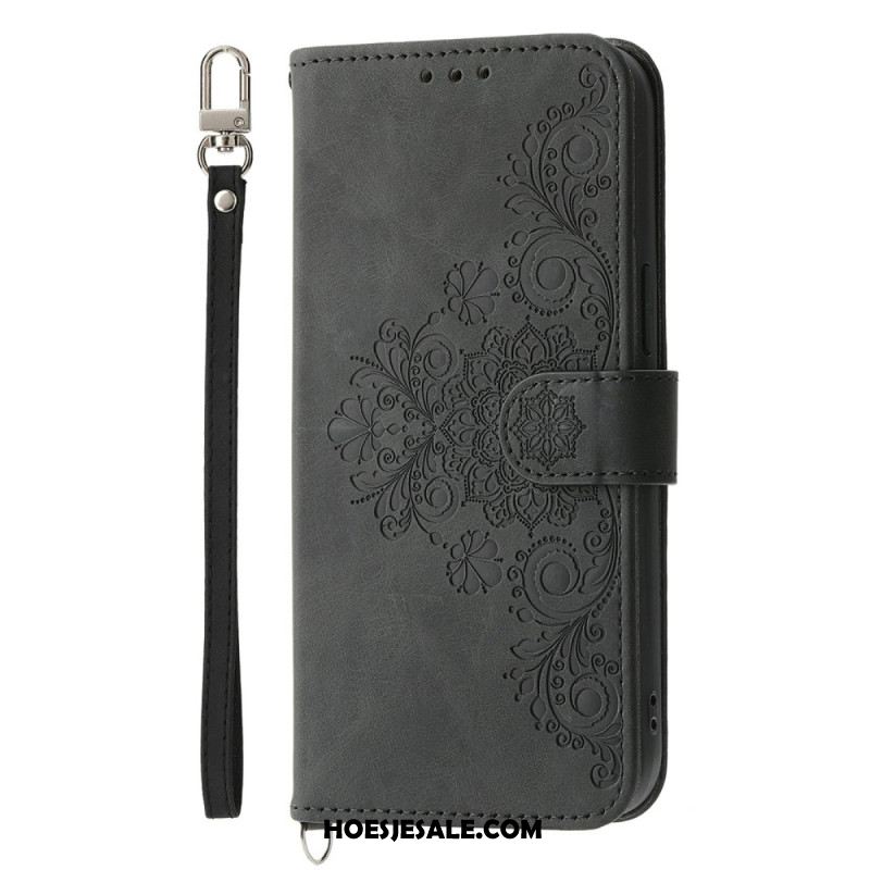 Folio-hoesje Xiaomi Redmi Note 15 Pro Plus 5g Bloemenpatroon Met Schouderband En Riem