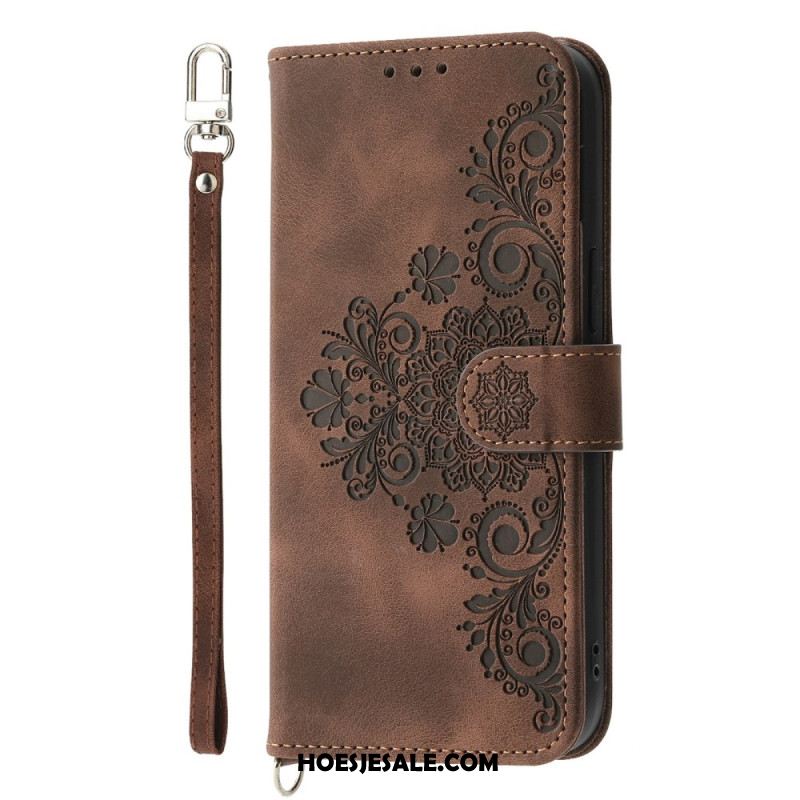 Folio-hoesje Xiaomi Redmi Note 15 Pro Plus 5g Bloemenpatroon Met Schouderband En Riem