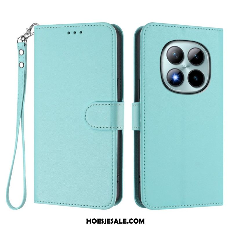 Folio-hoesje Xiaomi Redmi Note 15 Pro Plus 5g Telefoonhoesje Effen Leer-effect Met Bandje