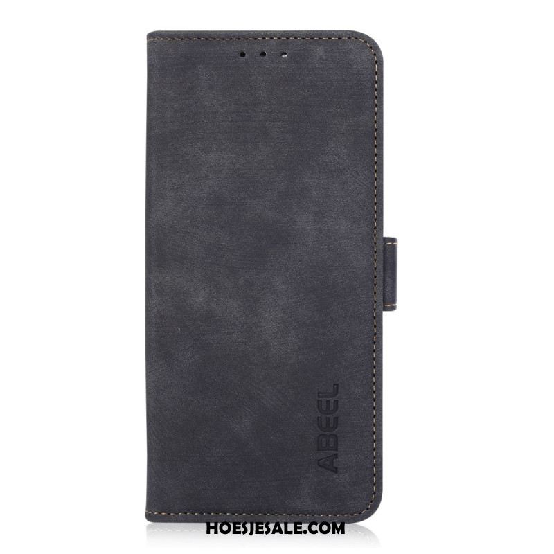 Folio-hoesje iPhone 16 Plus Telefoonhoesje Vintage Suède Effect Abeel