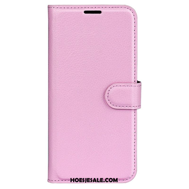 Folio-hoesje iPhone 16 Pro Max Klassiek Litchi Kunstleer