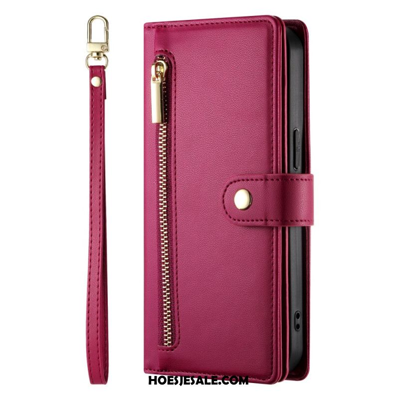 Folio-hoesje iPhone 17 Telefoonhoesje Portemonnee Met Ritsvak En Bandjes