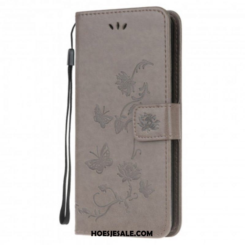 Folio-hoesje voor Moto G100 Met Ketting String Vlinders En Bloemen