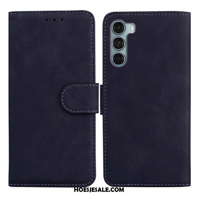 Folio-hoesje voor Moto G200 5G Monochroom Leereffect