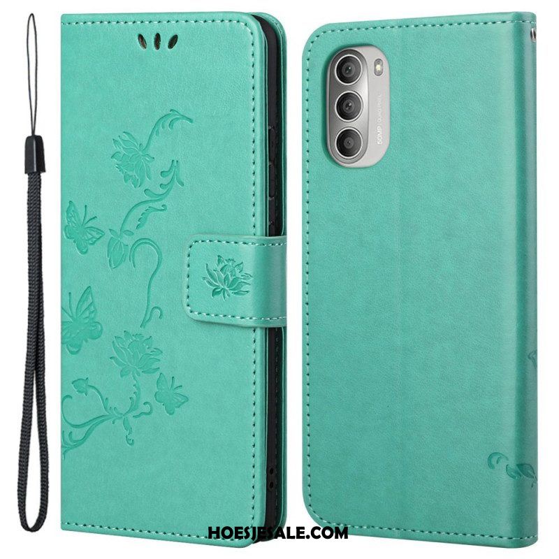 Folio-hoesje voor Moto G51 5G Aziatische Vlinders En Bloemen