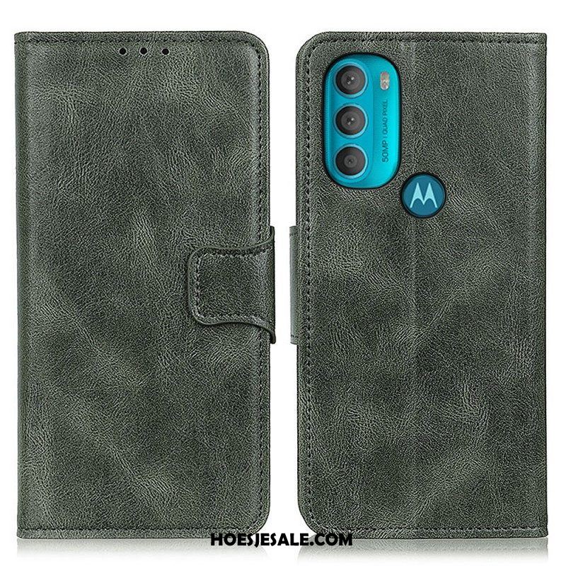 Folio-hoesje voor Moto G71 5G Omkeerbare Sluiting Met Leereffect