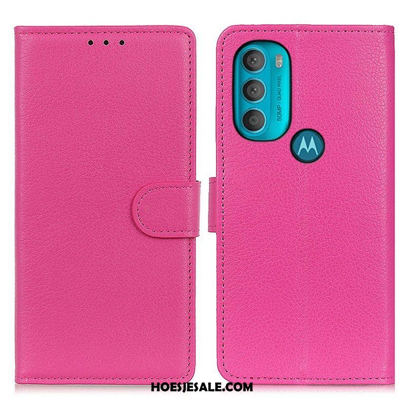 Folio-hoesje voor Moto G71 5G Traditioneel Lychee