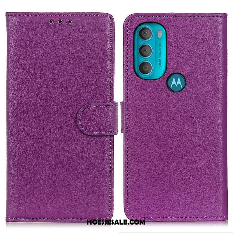 Folio-hoesje voor Moto G71 5G Traditioneel Lychee