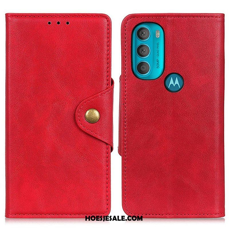 Folio-hoesje voor Moto G71 5G Vintage Kunstleer En Knop