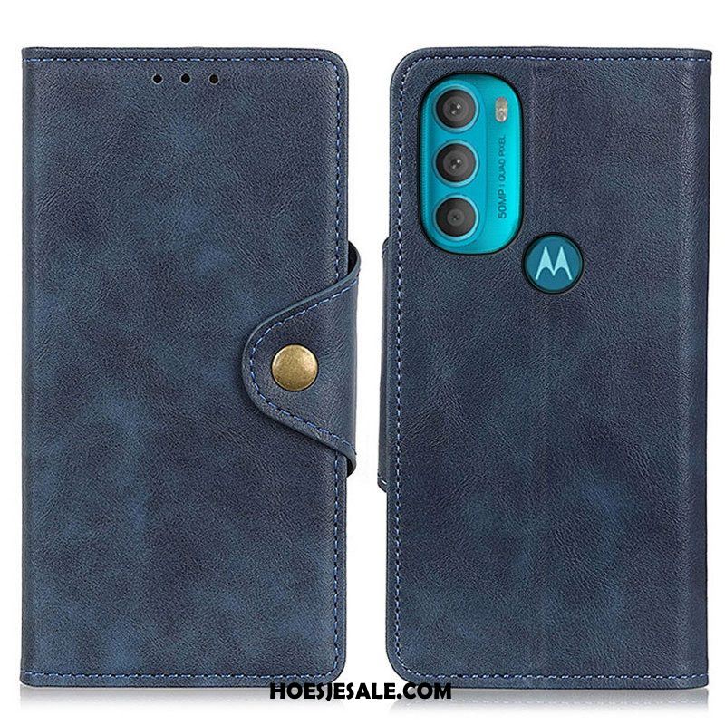 Folio-hoesje voor Moto G71 5G Vintage Kunstleer En Knop