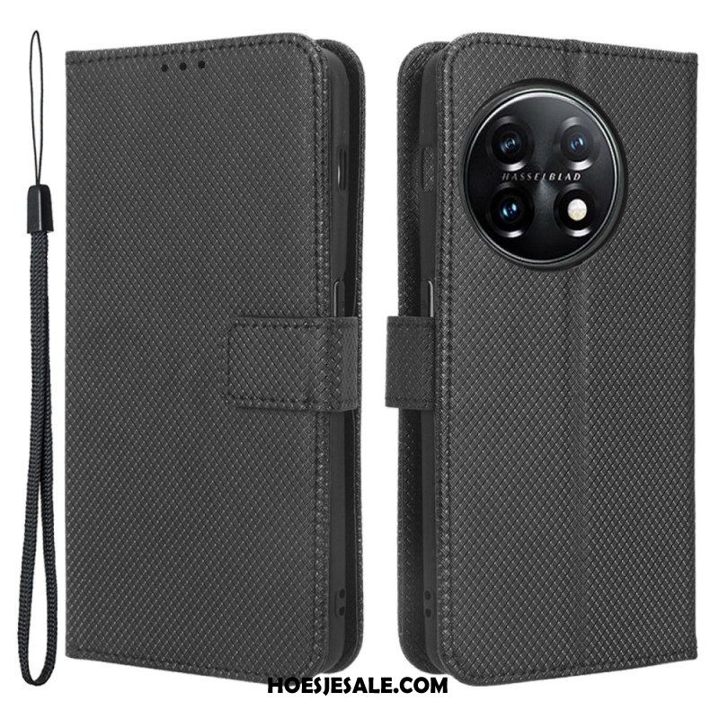 Folio-hoesje voor OnePlus 11 5G Met Ketting Getextureerde Bandjes