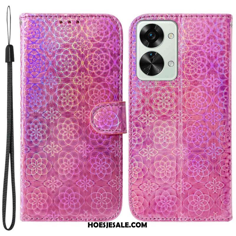 Folio-hoesje voor OnePlus Nord 2T 5G Met Ketting Strappy Geometrische Bloemen