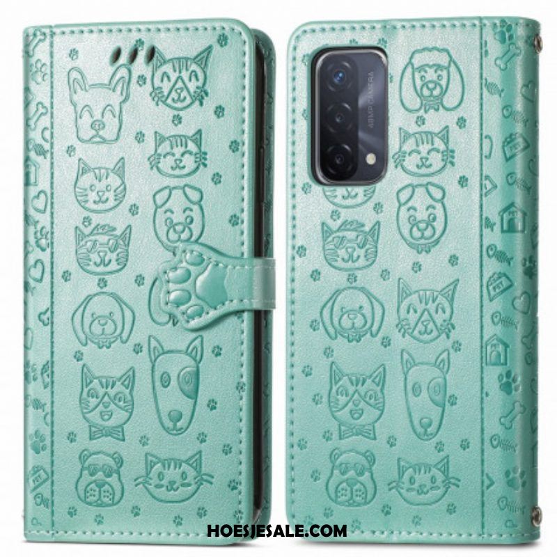 Folio-hoesje voor Oppo A54 5G / A74 5G Geanimeerde Dieren