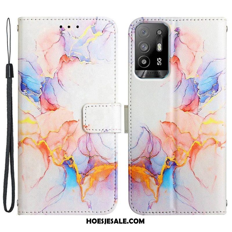 Folio-hoesje voor Oppo A94 5G Marmer Met Lanyard