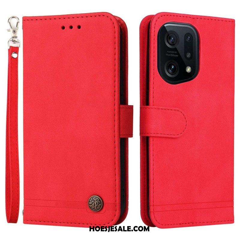 Folio-hoesje voor Oppo Find X5 Leerstijl Met Decoratieve Klinknagel