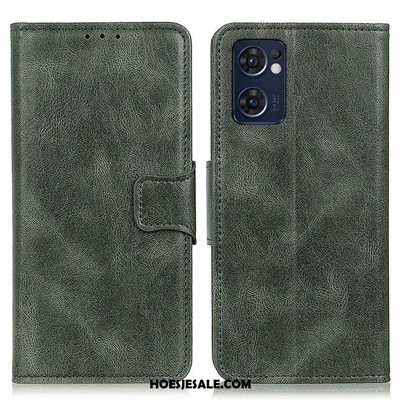 Folio-hoesje voor Oppo Find X5 Lite Omkeerbare Sluiting Met Leereffect